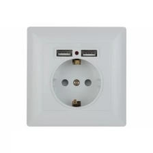 Intro 4-410-01 Intro Розетка P+E Schuko со шторками, 16А-250В + 2хUSB, СУ, Solo, белый (10/100/2500)