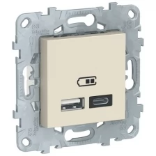 Розетка 2гн USB+USB с/у крем механизм тип А+С 5В/2400мА Unica New Schneider Electric