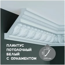 Карниз с орнаментом Fabello Decor C 158, плинтус потолочный белый грунтованный из полиуретана, профиль для потолка, 110*120*2000 мм